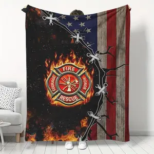 Firefighter themed blanket, firefighter flag pattern sleeping mat, family office camping soft mat, firefighter gift
