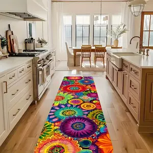 1 Piece Rainbow Blossoms runner carpet, Home Decor Rug, combining style and functionality. velvet fabric with fade-resistant colors. Enhances bedroom aesthetics. Washable design with anti-slip properties. Perfect for home decoration