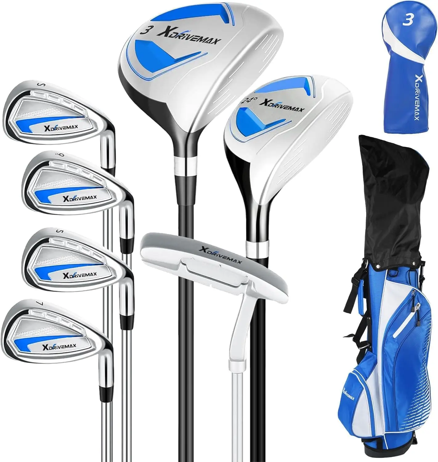 XDriveMax 8-Piece Right & Left Hand Complete Golf Club Set for Men & Women: Wood, Hybrid, Irons, Putter & Bag - Beginner Friendly, High Distance & Accuracy