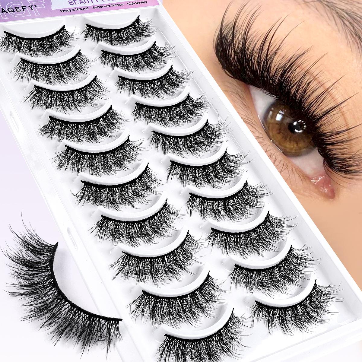 MAGEFY 10 Pairs of Natural Full False Eyelashes– Lightweight and Slim Lash Strips for Party,Easy to Apply, Manga-Style Eyelashes for Women