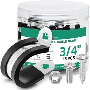 15 count 3/4 Inch  Clamps with 35 count Screws Assortment Kit 304 Stainless Steel Rubber Cushioned Insulated  Clamp, Automotive Wire Pipe Clamps(19mm)