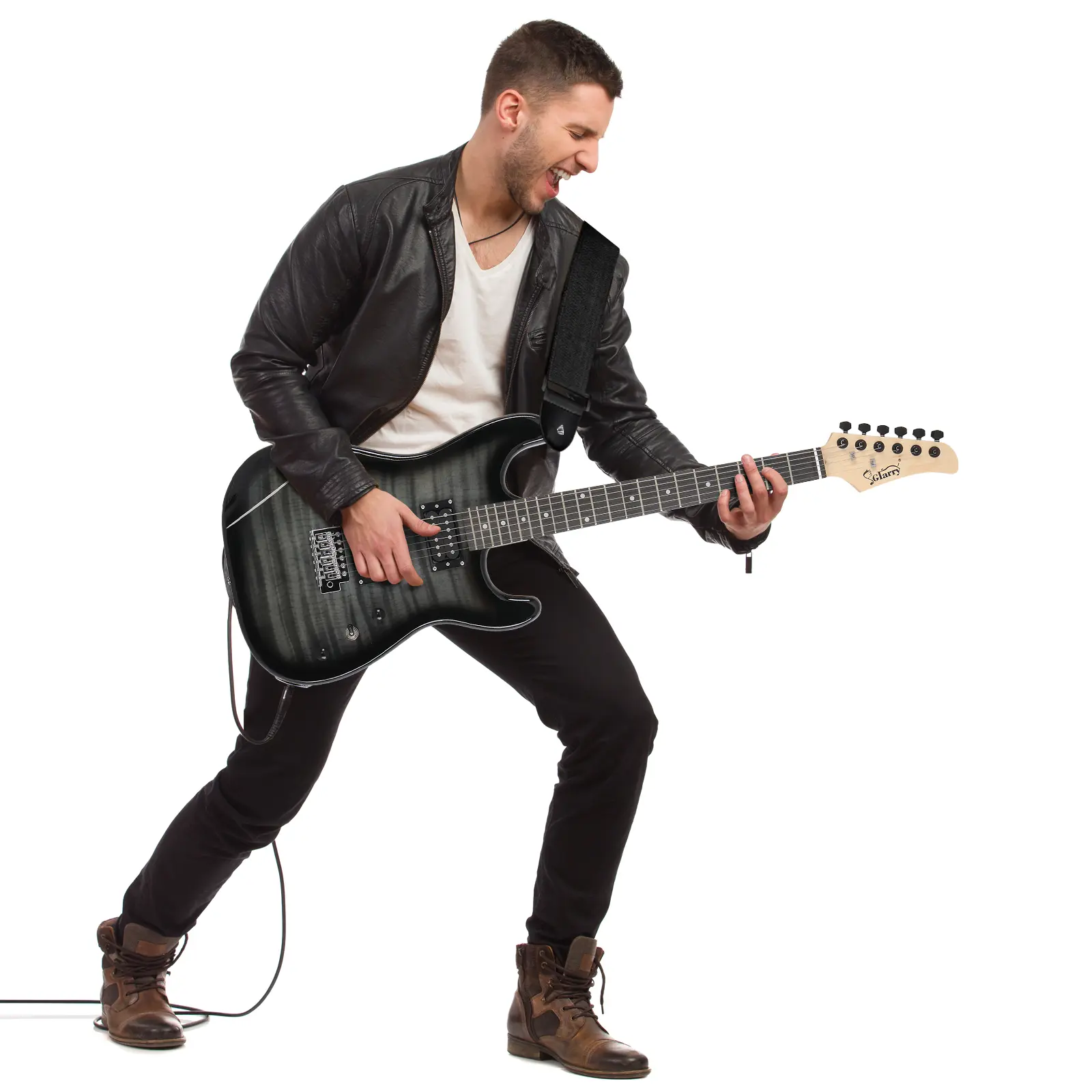 Glarry GST Stylish H-H Pickup Tiger Stripe Electric Guitar Kit with 20W AMP Bag Guitar Strap Black