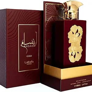 Lattafa Ansaam Gold Eau de Parfum Spray for Unisex 3.4 Ounce - Premium Luxury Floral & Woody Scented Perfume High Quality Fragrance Fragrance Sandalwood Gourmand Fragrance Golden Vanilla Musk Fragrance Duo