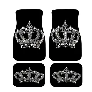 4pcs Queen'S Crown Theme Car Interior Floor Mats - Universal Fit for All Vehicles, Holiday Gift, Truck Accessories, Non-Slip Base, Easy to Clean, Stylish Design, Durable Polyester, Vehicle Interior Upgrade, Car Accessory