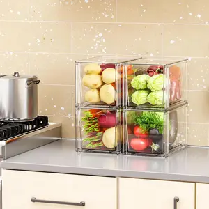 4 Pack Clear Stackable Storage Drawers with Handles,Multipurpose Cabinet,Kitchen Pantry,Bathroom Organizers and Storage,Large Plastic Storage Bins for Organizing Snacks,Makeup,Medicine or Baby Bottles