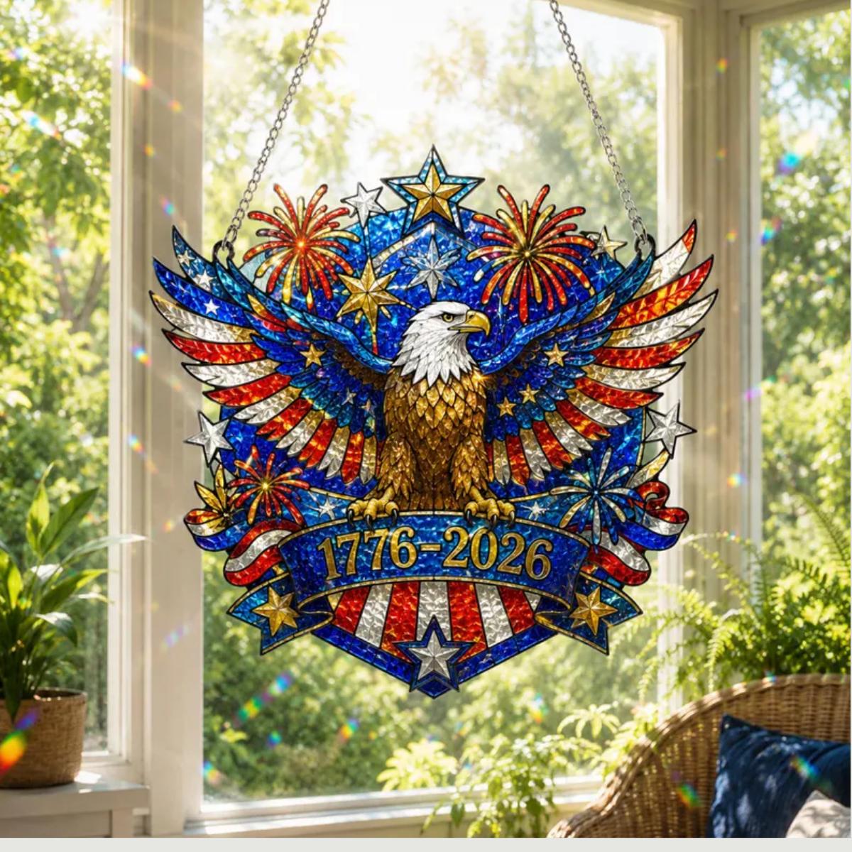 Patriotic Eagle Suncatcher, Wavy Acrylic Window Hanging Ornament, America 250th Anniversary Decor