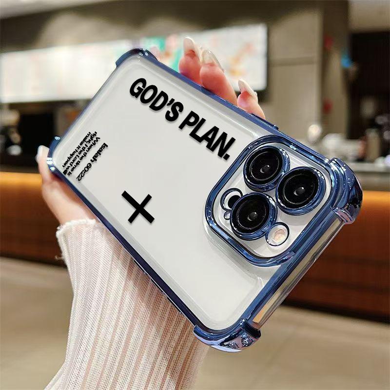 Unique GOD'S PLAN Patterns Electroplated Phone Case With Four-Corner Airbag Electroplated Featuring A High-Transparent Tpu Back With Reinforced Shock-Absorbent Airbags And Shiny Electroplated Frame For iphone 17 16 15 14 13 12 11 SAMSUNG S25 24 23 22
