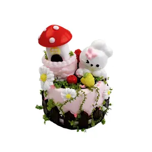 Mushroom house and Rabbit forest fairy land style taba squishy cake with silicone soft and sticky texture