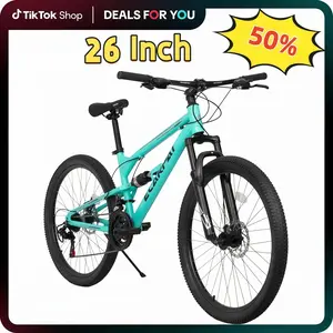 26 Inch Mountain Bike 21 Speed Bicycle for Men Women Steel Frame Dual Suspension Shock Fork Plus Rear Shock All Terrain Trail Riding MTB Outdoor Cycling Durable Bike Setup tallOutdoor Cycling Bike  All Terrain Bike Adult Youth Dual Use Bike