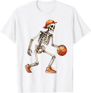 100% Cotton White tee - Vintage Skeleton Basketball Halloween Costume Funny Men Boys Kids T-Shirts - Lightweight for Men & Women Relaxed Streetwear Fit T-shirt