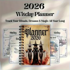 2026 Witch Spiral Bound Planner Book, Gothic Magic Diary for Rituals, Dream Tracking, Gratitude, Emotions & Reflection, Durable A5 Notebook