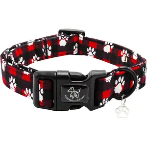 Christmas Dog Collar, Pet Dog Collar Cotton Soft Red Plaid Winter Dog Collars Holiday with Quick Release Buckle Pet Puppy Collar for X-Small Puppy