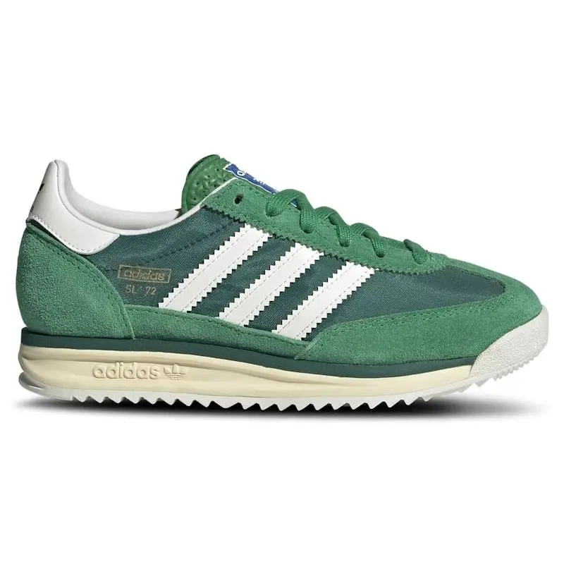 adidas SL 72 RS Green Core White Collegiate Green (GS) Youth Sneakers / Retro Low-Top Casual Shoes / Classic adidas Lifestyle Footwear for Kids / Green and White Sneakers