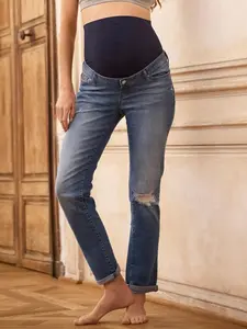 Seraphine - Angel Over Bump Rolled Hem Maternity Distressed Boyfriend Jeans