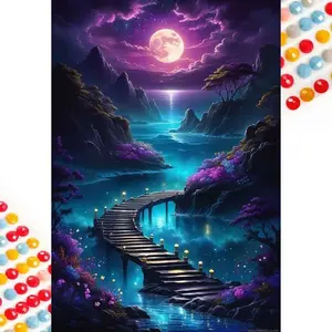 Moon Night Bridge Pattern DIY Diamond Arts Colorful Painting Kit without Frame, DIY 5D Diamond Arts Colorful Painting Kit, Wall Art Decor for Home, Diamond Pattern Design