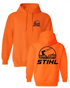 STIHL Orange Hooded Sweater with Chainsaw Graphic, Arborist Logger Workwear Pullover, Heavy Duty Fleece Hoodie, Perfect Gift for Him Husband