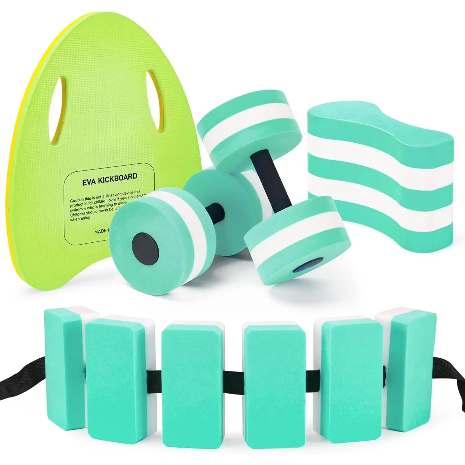 5 Pieces Water Aerobics Set, Aquatic Exercise Set Pool Fitness Equipment with Foam Dumbbell, Swim Kickboard, Pull Buoy, Aquatic Swim Belt for Water Workout swim  laps pool leaf skimmer net swim  mat rain  board