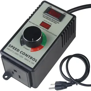 15A Max Versatile AC Motor Speed Controller (100V-120V) - Electric Fan Speed Regulator with Overload Protection, Electronic Voltage Regulation, LED Display Screen, Cable