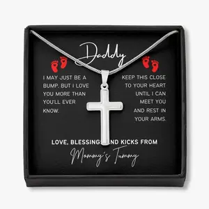 Daddy To Be Gift, Cross Necklace For Dad, Future Dad Gift, Gift For Expecting Father, First Fathers Day Gift, Friend Message Card Necklace. Gift message