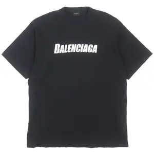 Pre-owned Balenciaga Cotton Small Leather Goods Logo Print Oversized T shirt Black XXS