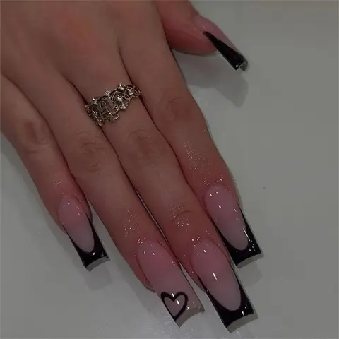 Heart Pattern French Style Press on Square Nails with Nail File & Jelly Glue, Press on False Nails 24pcs Removable Full Cover Artificial Fake Nail, Women Girls DIY Manicure, DIY Nail Kit Set