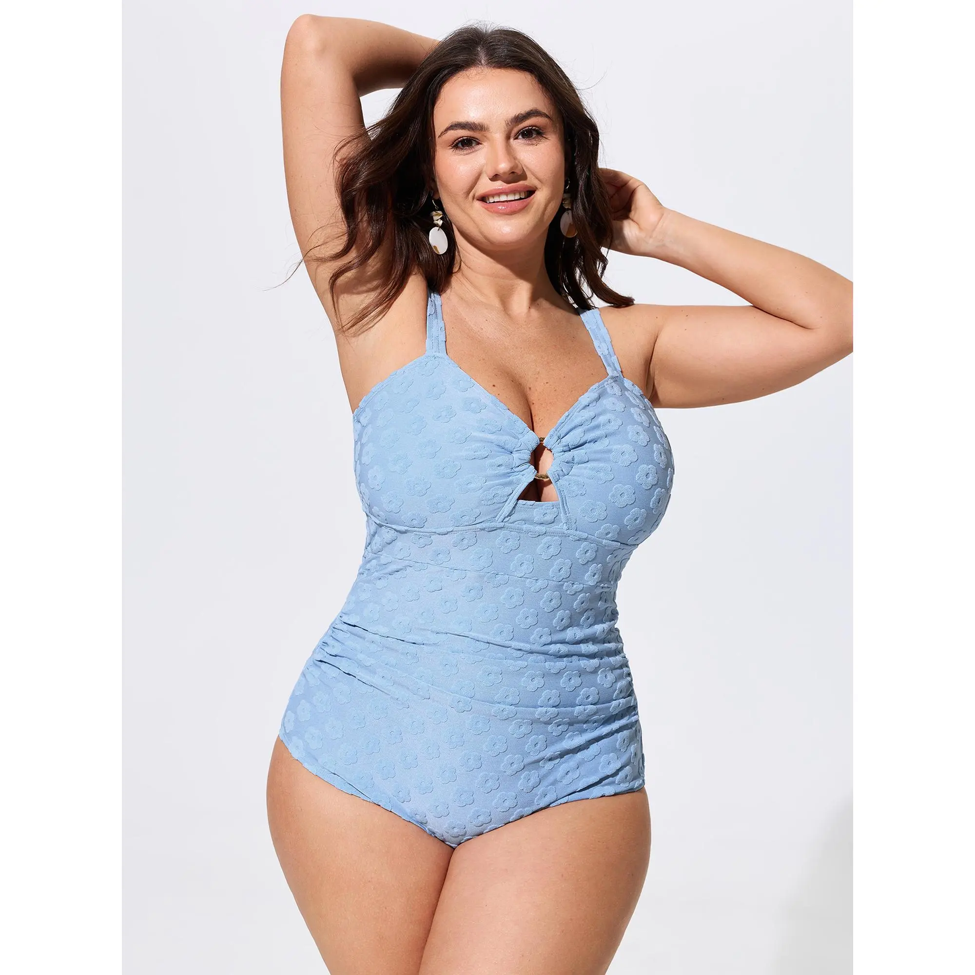 BLOOMCHIC Plus Size Textured Cut-Out Neckline One-Piece Swim [M-6X] ,Summerfinds