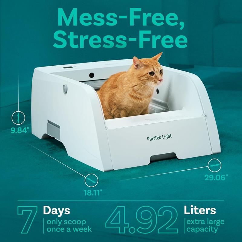 Petcove Purrtek Lite | Safe Automatic Self Cleaning Cat Litter Box Auto Scooping w/ Odor Eliminator, Health Monitor & Lifetime Warranty