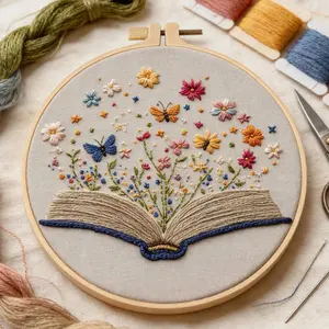 Book with Flower Embroidery Kit Cross Stitch for DIY Adults with Tools Pre-printed Pattern Holiday Gift