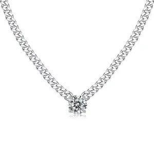 [TW] VVS1 D Color 925 Sterling Silver Synthetic Moissanite Necklace 16 inches with a 2 inches extension adjustable chain Gift For Women Birthday For New Year (N13382)