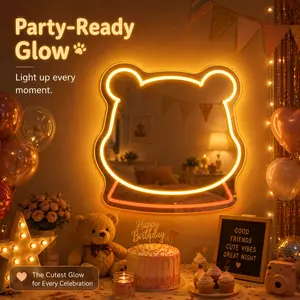 Cute Bear Neon Mirror Light  Anime Room Decor LED Wall Sign for Bedroom Game Room Aesthetic Gift #anime #roomdecor #neonsign #gamingroom #kawaiidecor