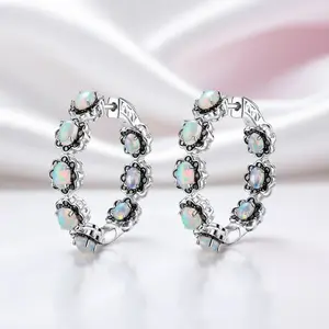 Opal & Black Spinel Gemstone Hoop Earrings