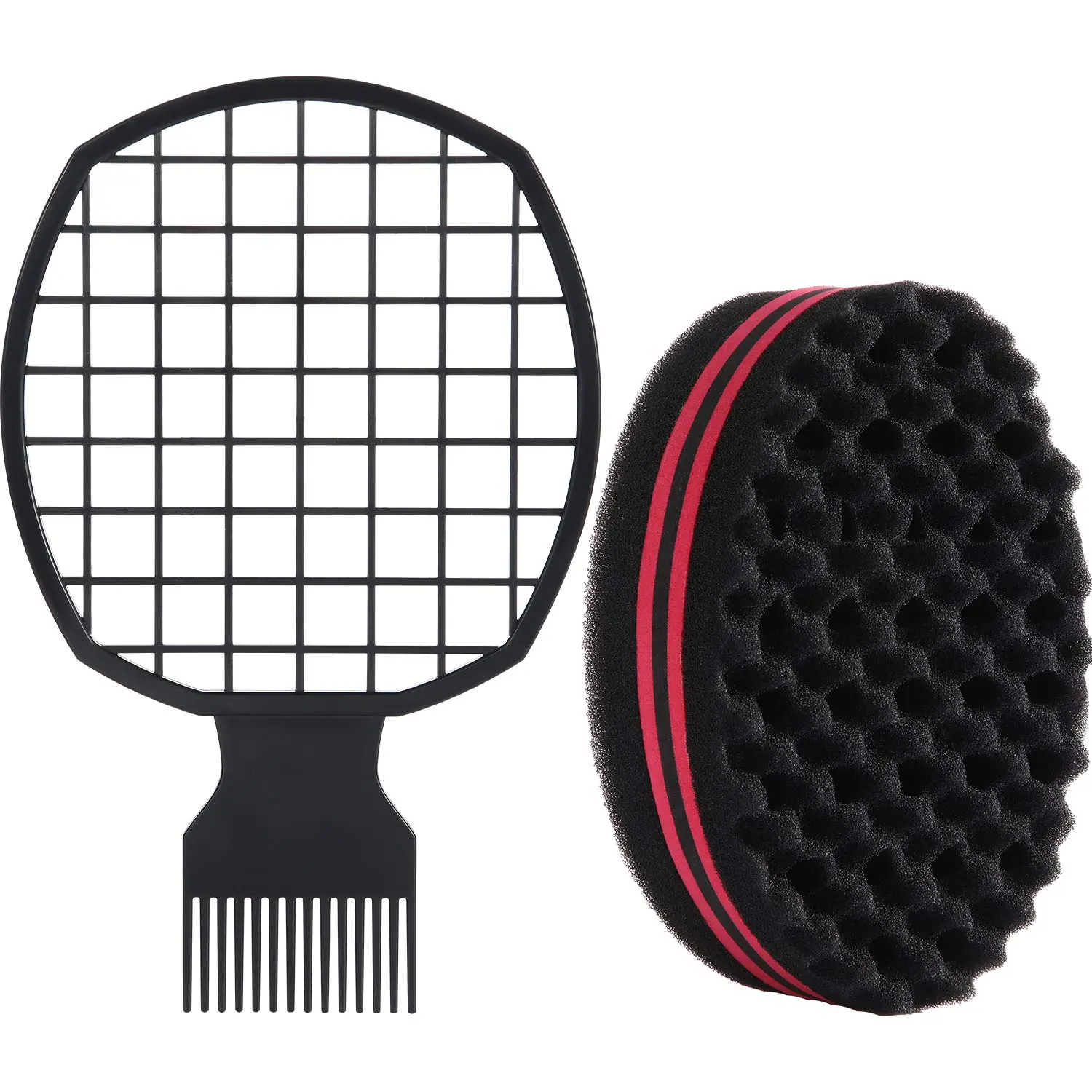 2 Pieces Afro Twist Hair Comb with Twist Wave Barber Tool Hair Brush Wave Curl Brush Comb for Coils Natural(Black) Haircare Heatless