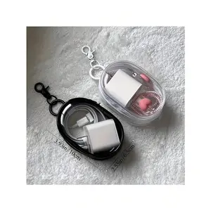 1Pcs Transparent Mini Cable Storage Box, Convenient Travel Cable Storage Box, Charger With Keychain, Suitable For Daily Use And Travel