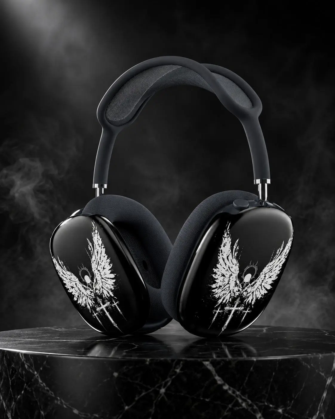Gothic Wing Skull AirPods Max Case - Aesthetic Black & White Cross Protective Ear Cup Covers, Edgy Punk Headphone Accessories