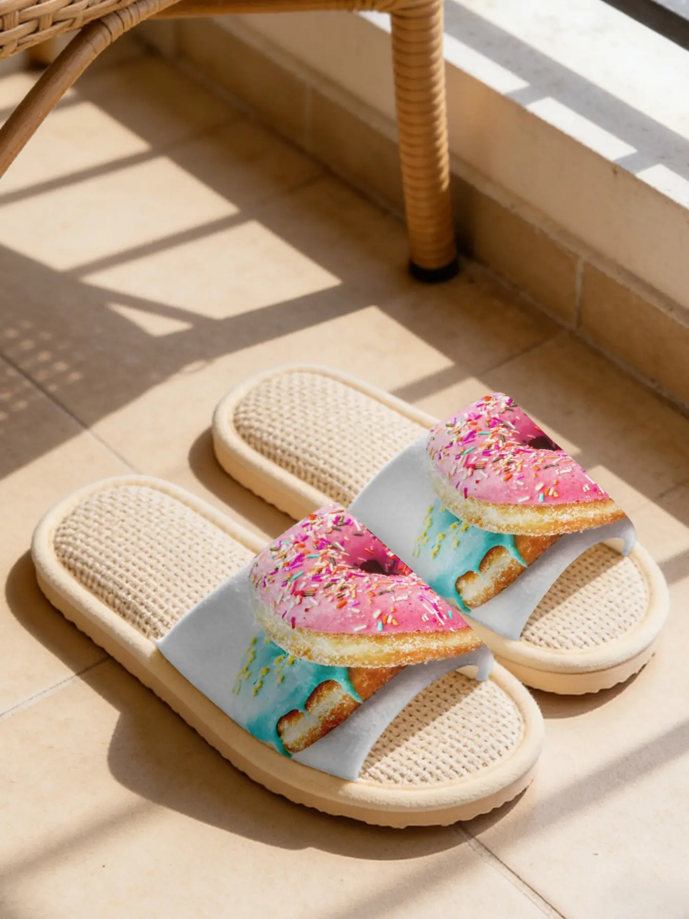 Women's Sugar Frost Donut Slippers, Soft Eva Sole, Non-Slip Quiet Home Shoes, Casual Fall & Winter Footwear, Textile Upper