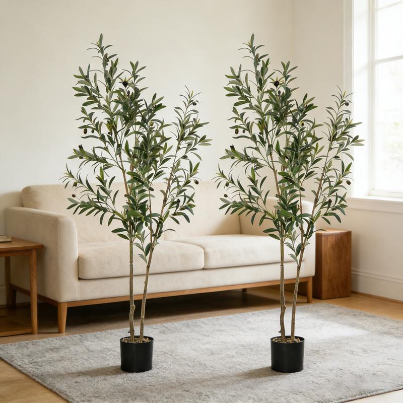 Valentine's Day Gift | DLDA 2-Piece 4Ft Faux Olive Tree with Lifelike Silk Leaves & Real-Wood Trunk for Home Office Decor Artificial Plants Decorative Fake Indoor Plants