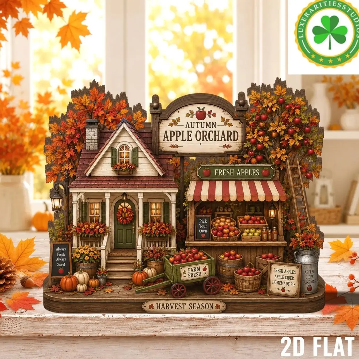 Autumn Apple Orchard Wooden Block, Rustic Apple Farm Stand, Farmhouse Apple Market Sign, Apple Picking Centerpiece
