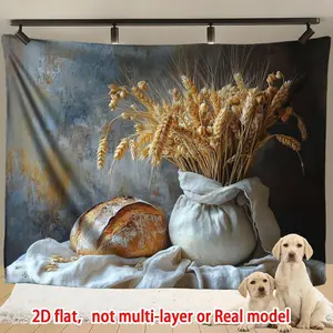 1pc 2D Flat Backdrop Banner Rustic Bread and Wheat on Wooden Table Background Cloth for Party Decorations Ideal for Living Room Bedroom & Office A Thoughtful Gift