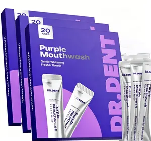 DR.DENT Purple Mouthwash for Teeth Whitening - Color Correcting Mouthwash Sachets (20 Pack) - Peroxide Free, Alcohol Free - Freshens Breath, Supports Gum Health - Vegan, Mint Flavor