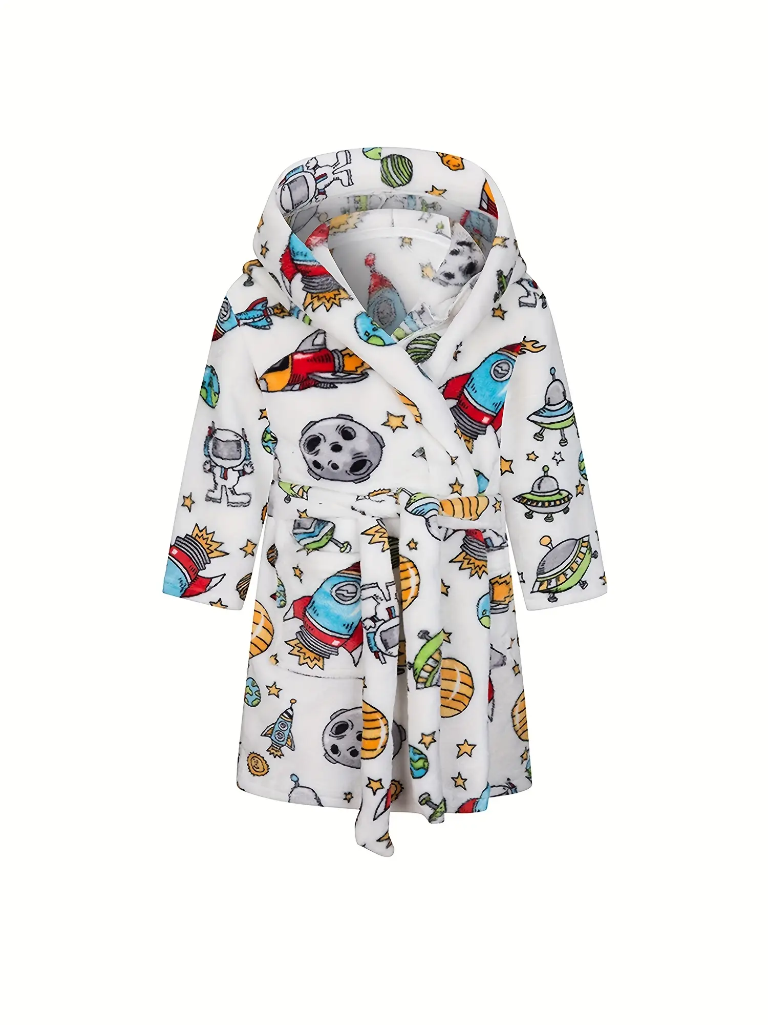 Kids Space Print Hooded Bath Robe - Soft Flannel Toddler Robe for Boys kids clothing
