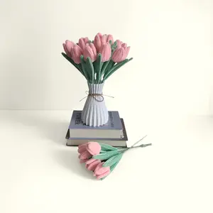 Pipe Cleaner Chenille Stems Handmade Pink Tulip Flower Making Kit DIY Art Flower Bouquet Craft Set Hot Glue Sticks Tape