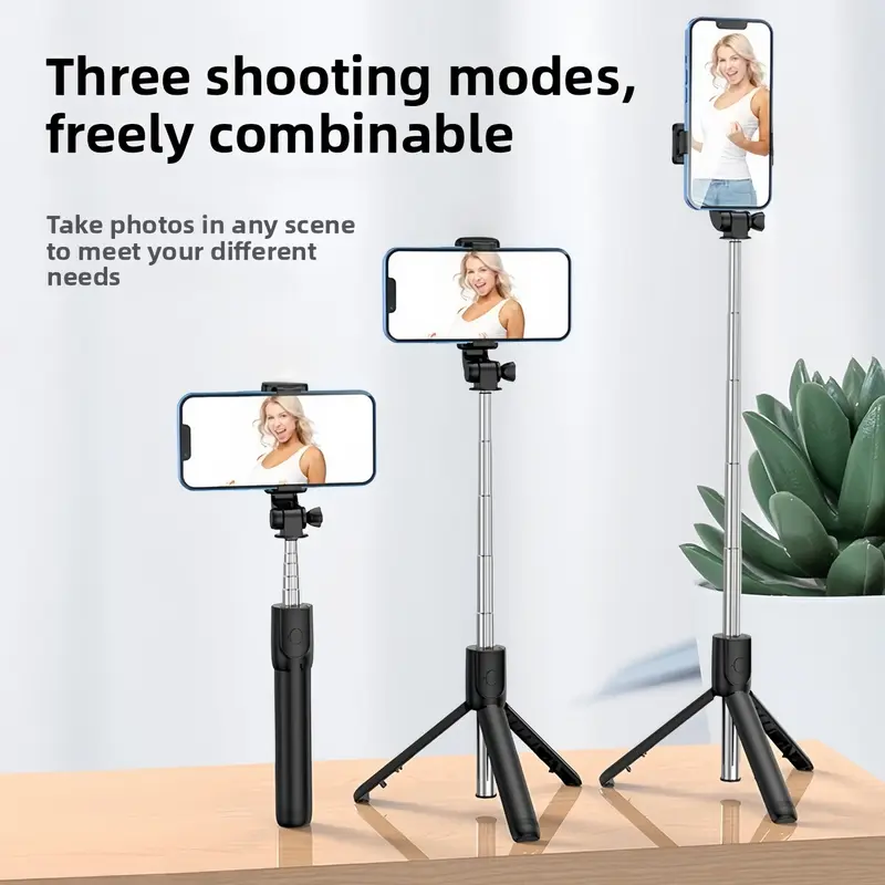 Foldable 2 in 1 Selfie Stick 360° Rotation Height Adjustable Telescoping Tripod Stand with Wireless Remote for iPhone Samsung Accessories Rechargeable Smart Face Tracking