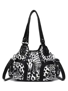 Leopard Print Motorcycle Tote Bag, Large Capacity Shoulder Bag, Vintage Leopard Crossbody, Soft Leather, Multi-Pocket, Durable, Stylish, Leather Crossbody Bags