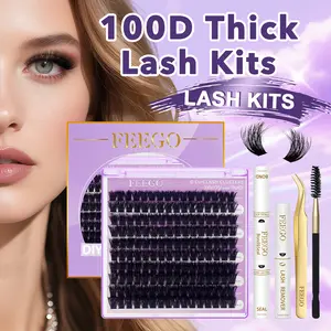 FEEGO 100D Thick Lash Kits - 160pcs Pro-Level Density Bold Fluffy Effect 10-20mm Photoshoot-Ready DIY Eyelash Extension Kit with Four Tools Included faux cluster lash fashion wet softness weightless makeup eyelash extension