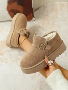 Women's Winter Snow Boots, Warm Fleece Short Booties, Casual Fashion Insulated Cotton Shoes, Comfortable Outdoor Footwear