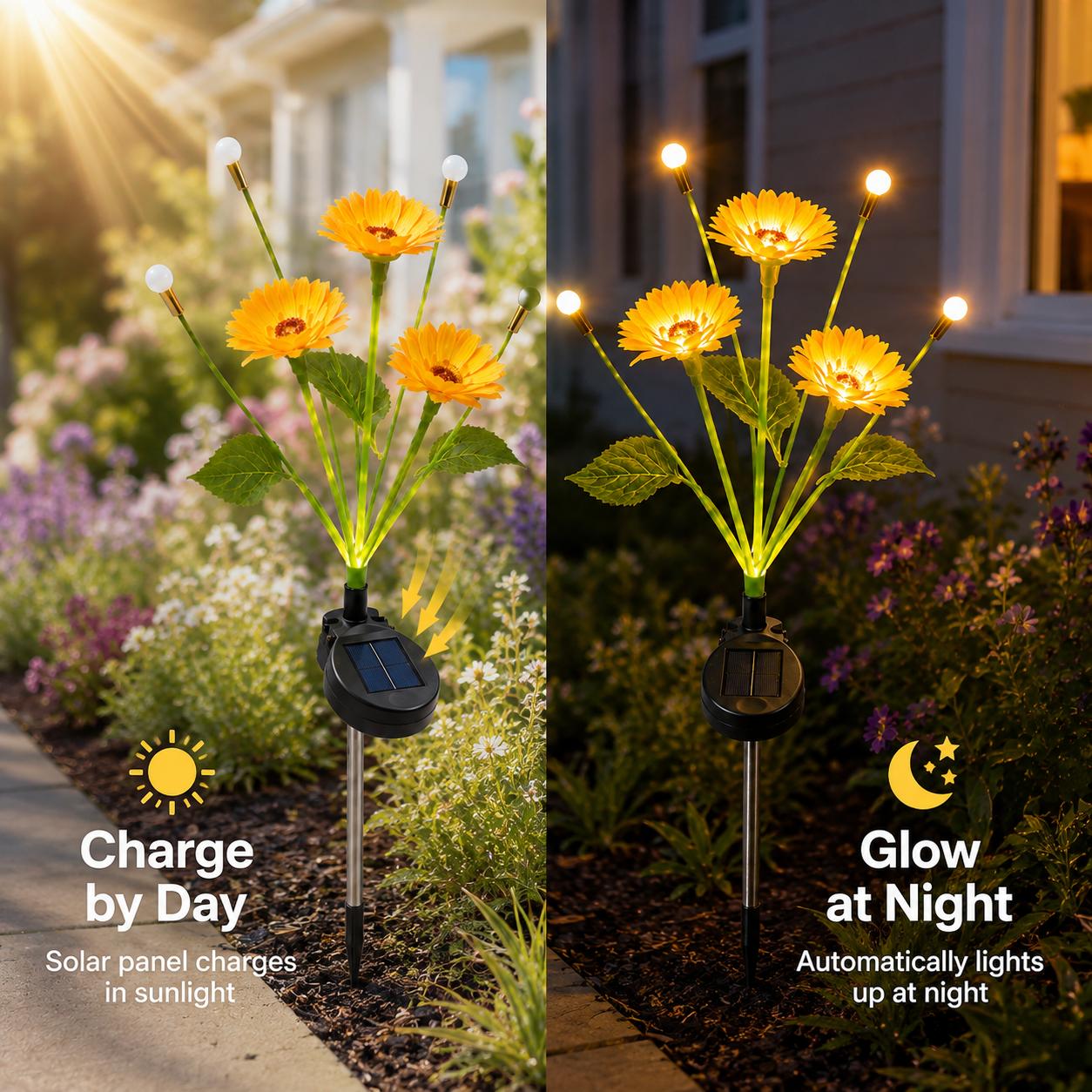 Solar Sunflower Look Decorative , 4-Head LED Solar-Powered Weather-Resistant Warm White Outdoor Landscape Stake  for Yard Patio Lawn Decor, Solar Decorative  motion angle wall butterfly flower Flickering Pumpkin Tea ip65 waterproof wide angle outdoor