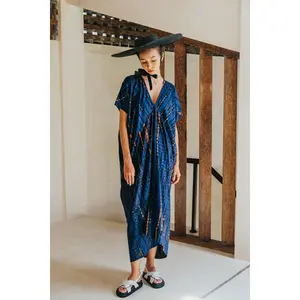 Madella Hand Dyed Kaftan Dress in Ocean blue