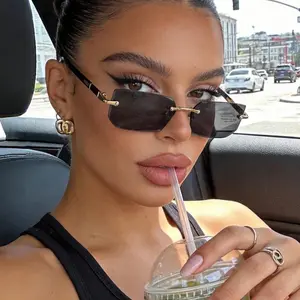 Women's Rimless Sunglasses - Gold-Accented, UV400 Protection Fashion Eyewear