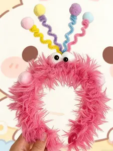 Cute Plush Monster Hairband, Colorful Fur Ball Antenna Cartoon Hair Tie, Soft Girl Heart Hair Accessory, Makeup Party Birthday Gift Headband, Puffy Headband