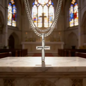 Stainless Steel Cross Pendant Necklace with Cuban Link Chain,50CM Polished Faceted Cross Necklace for Men Women,Designed for daily wear, hypoallergenic, oxidation-resistant, rust-proof and waterproof – durable, stylish and easy to layer.